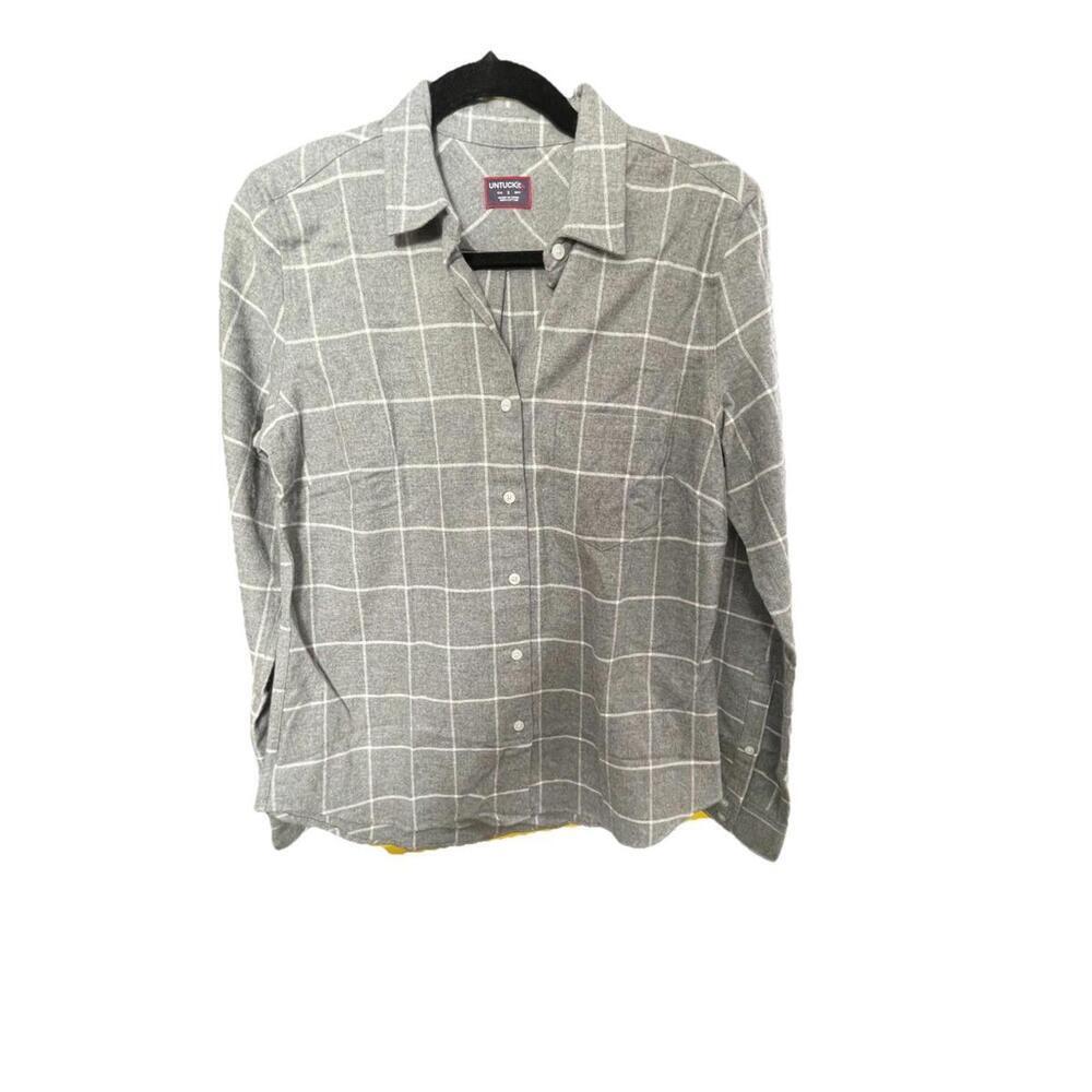 NWT Untuckit Flannel Shirt Women’s 2 Gray Plaid Button Up Cotton XS Long Sleeve